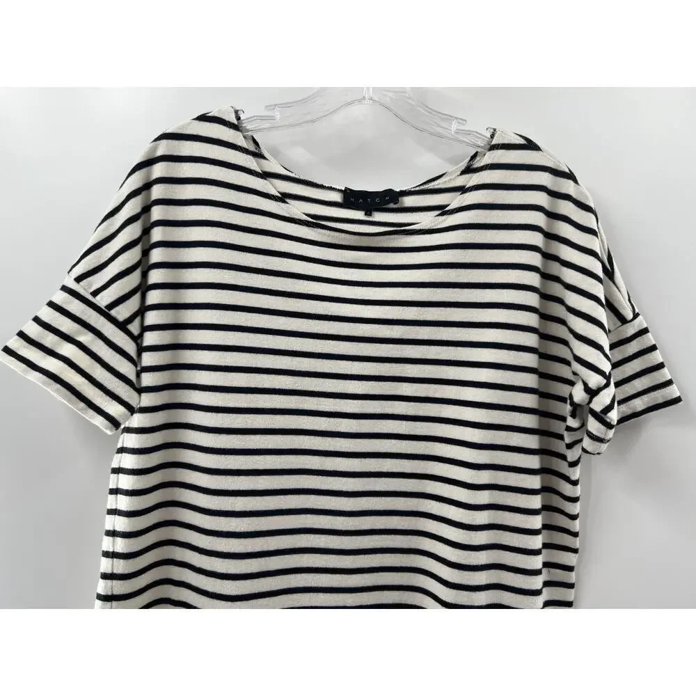 Hatch Women’s Short Sleeve T-shirt Dress Black & White Striped Size 1 Small - Picture 2 of 9
